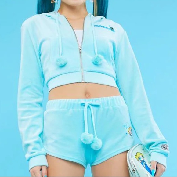 Dolls Kill X Powerpuff Girls Hoodie Zip Up Hooded Velour Sweatshirt Bubbles - Picture 2 of 10